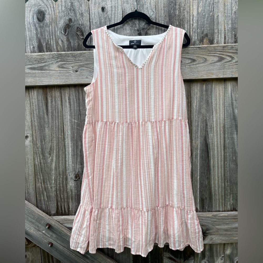 Ronni Nicole Striped Sleeveless Cotton/linen blend Dress - Size L